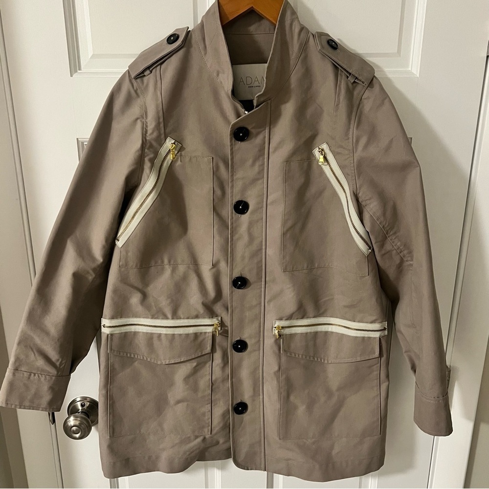 Adam Lippes Tan Military Utility Jacket Zipper/Button Closure Designer Size 8